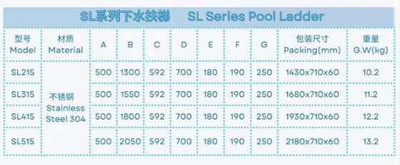 SL215 نردبان استخر شنا از فولاد ضد زنگ