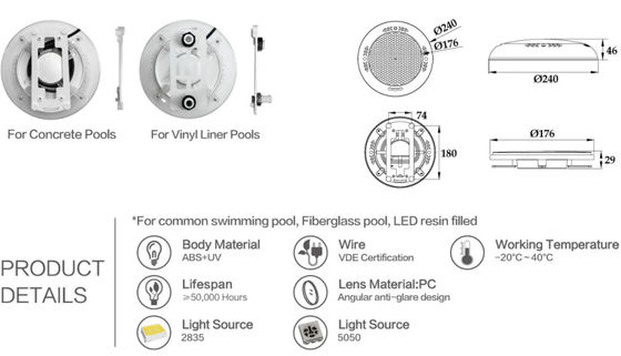 نور استخر استخر دیواری 18W LED پلاستیک