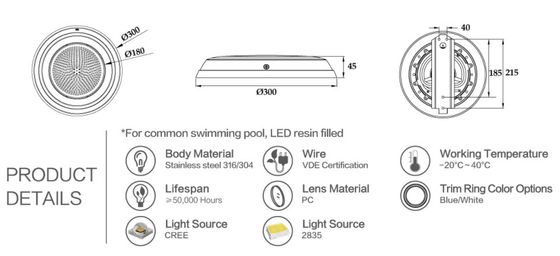 چراغ های استخر شنا 12V 12W SS316